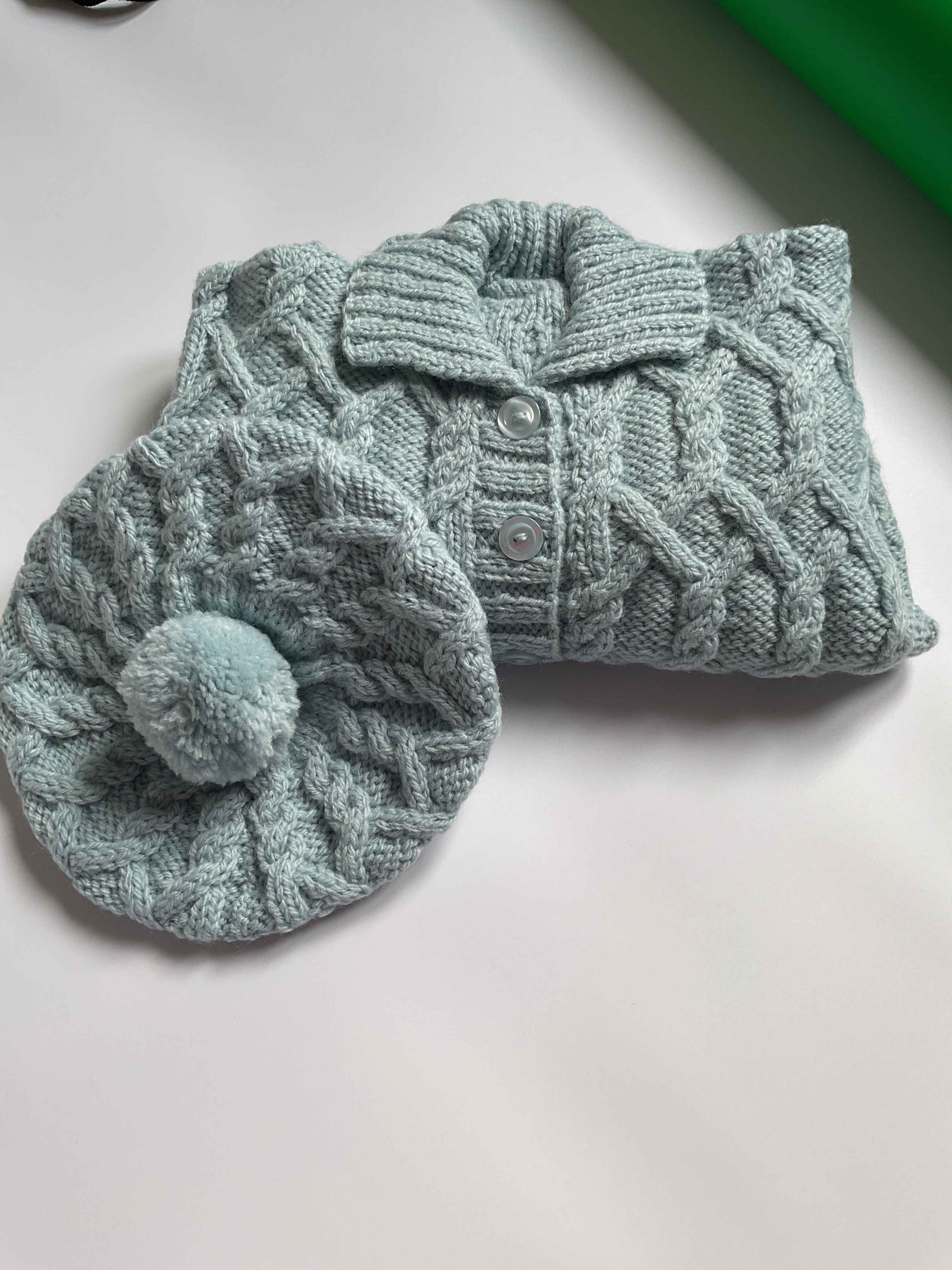 Blue Aran Jacket and Beret