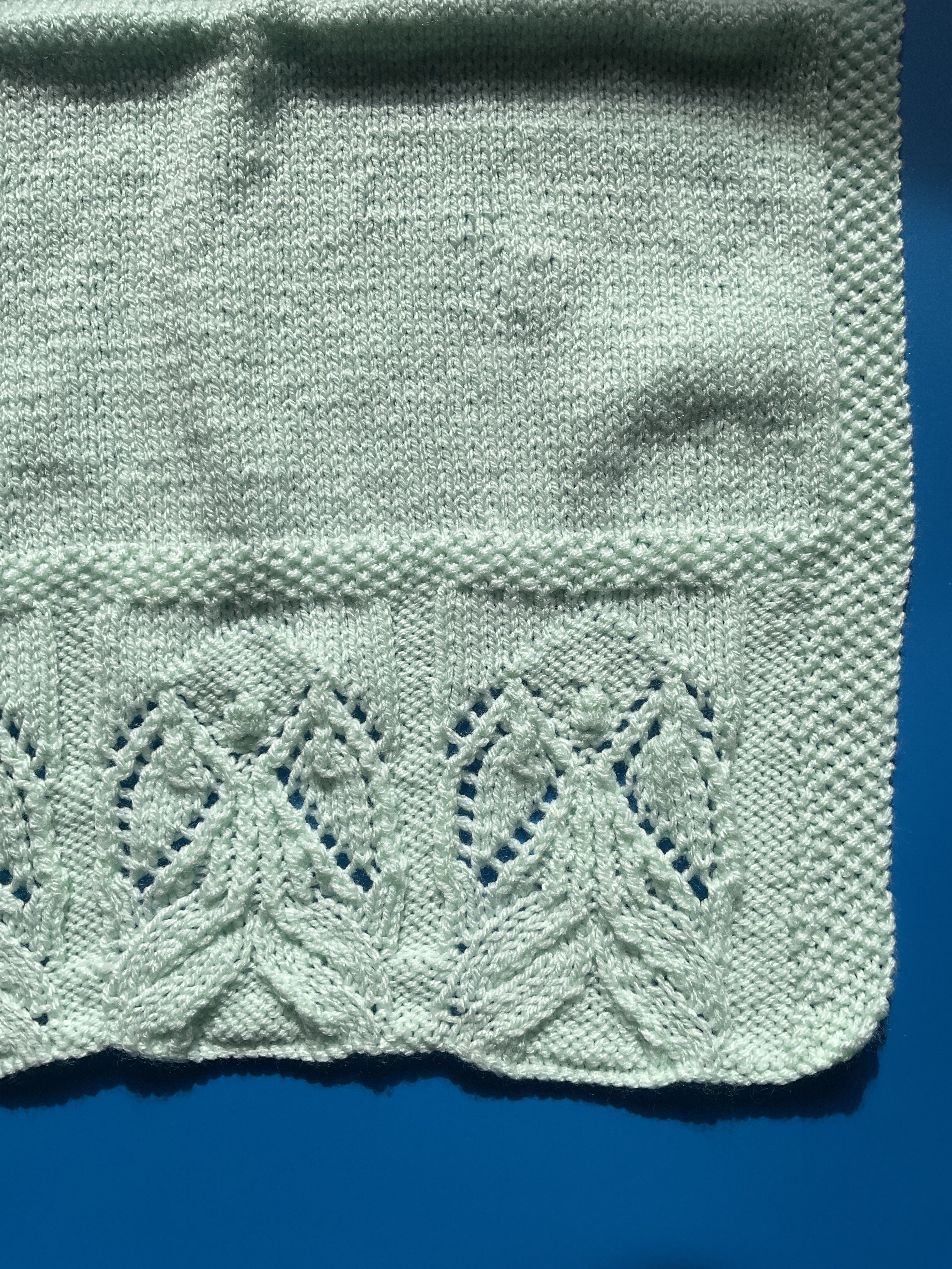 Hand Knitted Green Angel Design Blanket