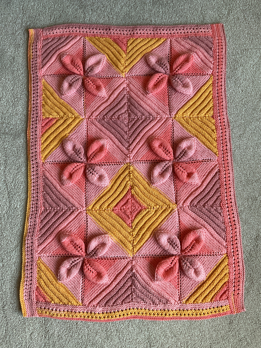 Pink, Lilac and Mustard  mix flower design baby blanket