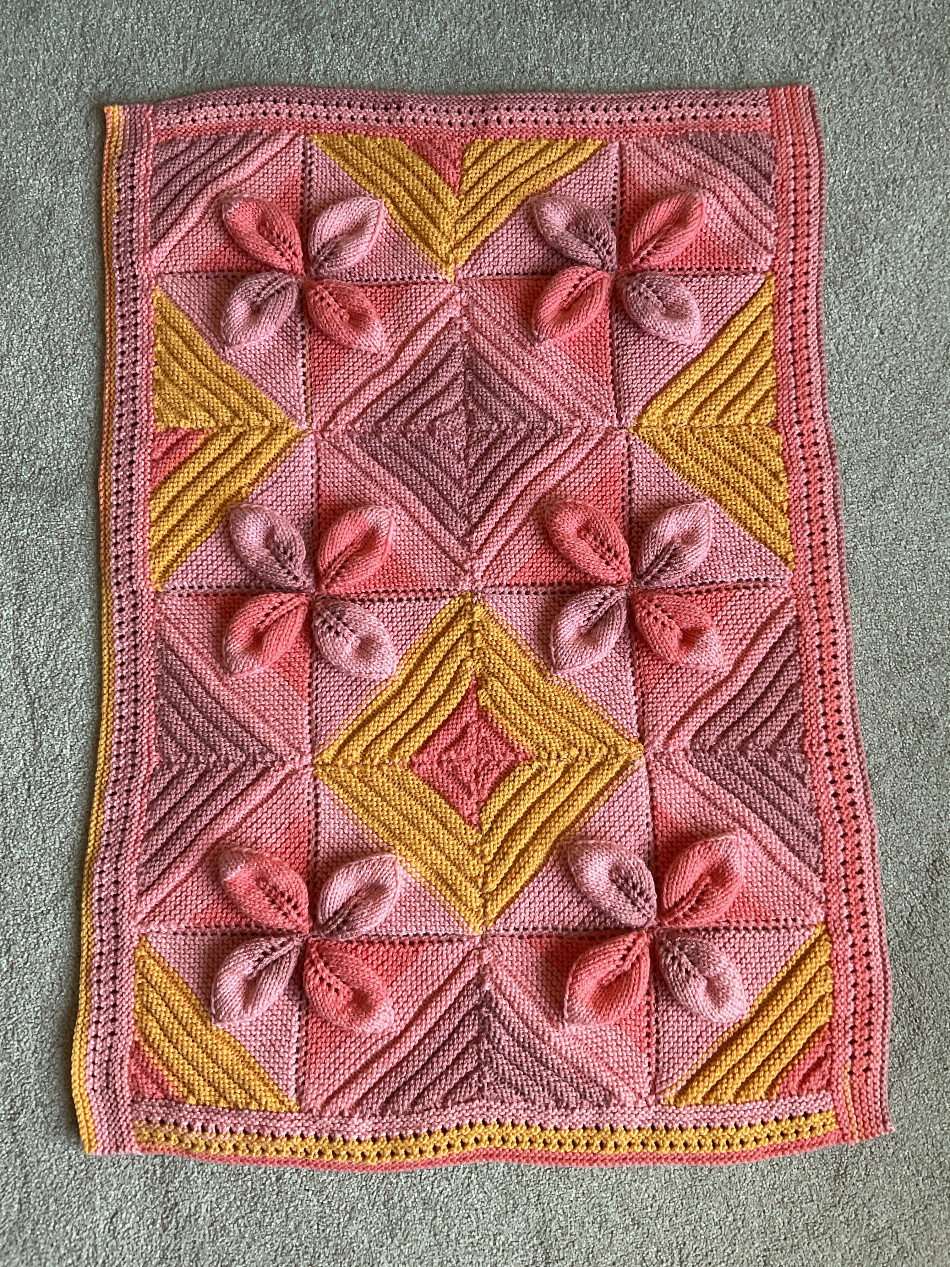 Pink, Lilac and Mustard  mix flower design baby blanket