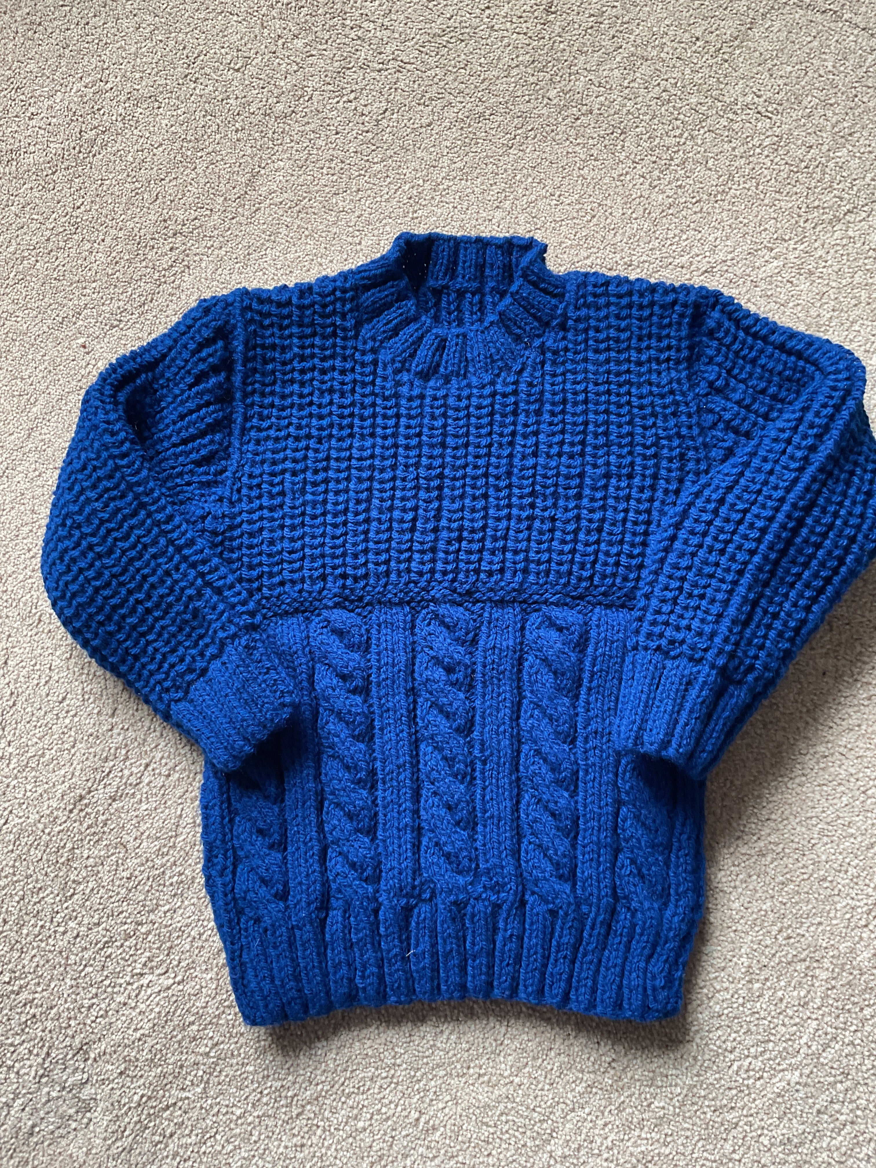 Round Neck Aran Jumper – Blue