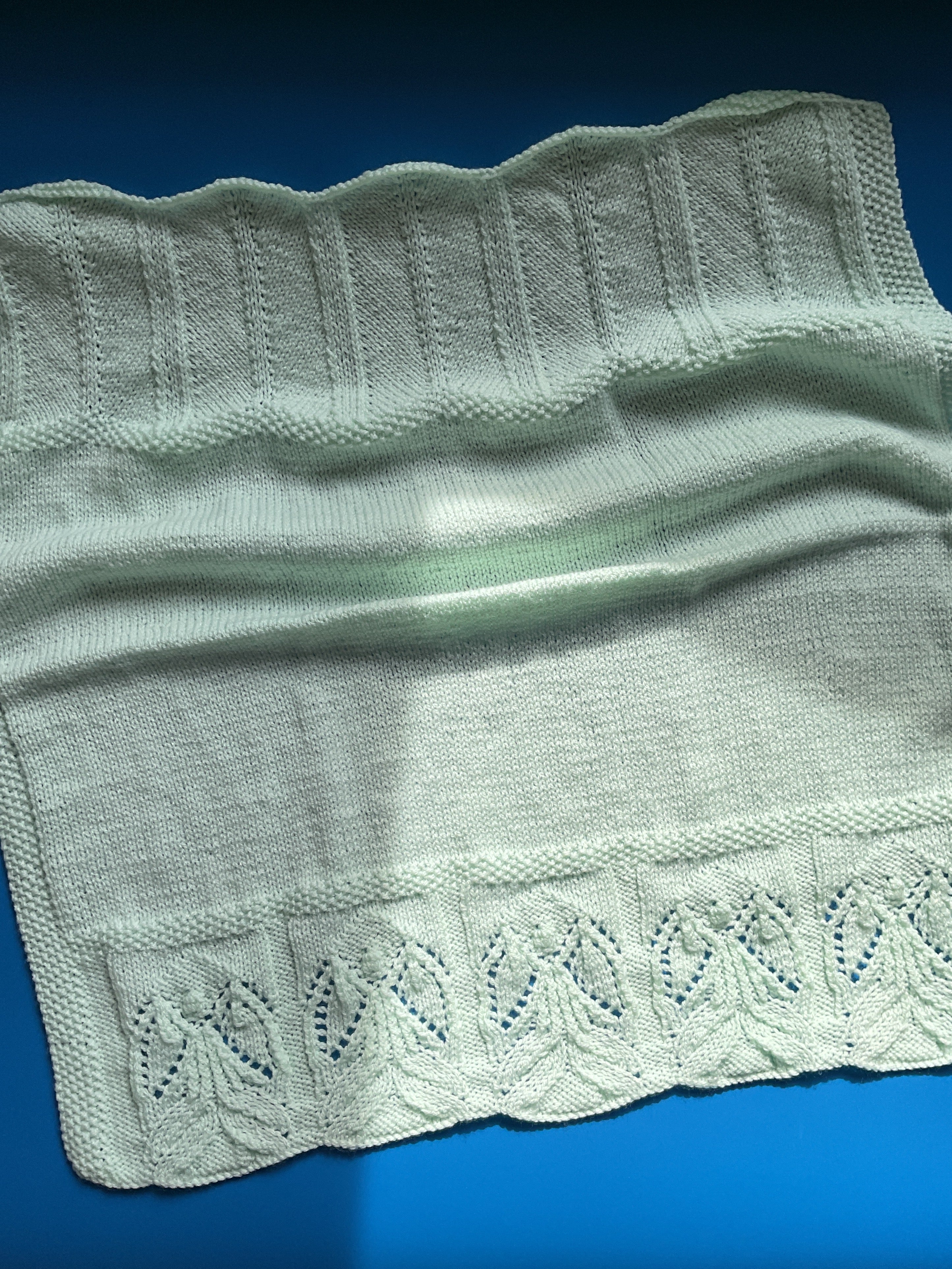 Hand Knitted Green Angel Design Blanket